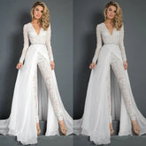 Formal White Lace Deep V-Neck Jumpsuits for Women-27dress